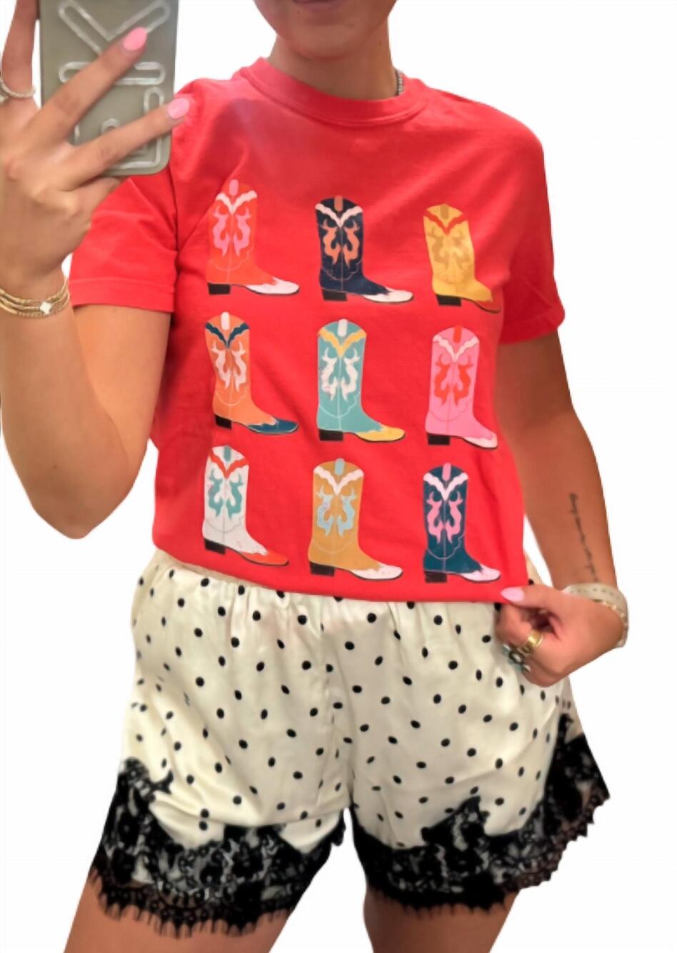 NEW SUMMER TEES multicolor boot tee in red